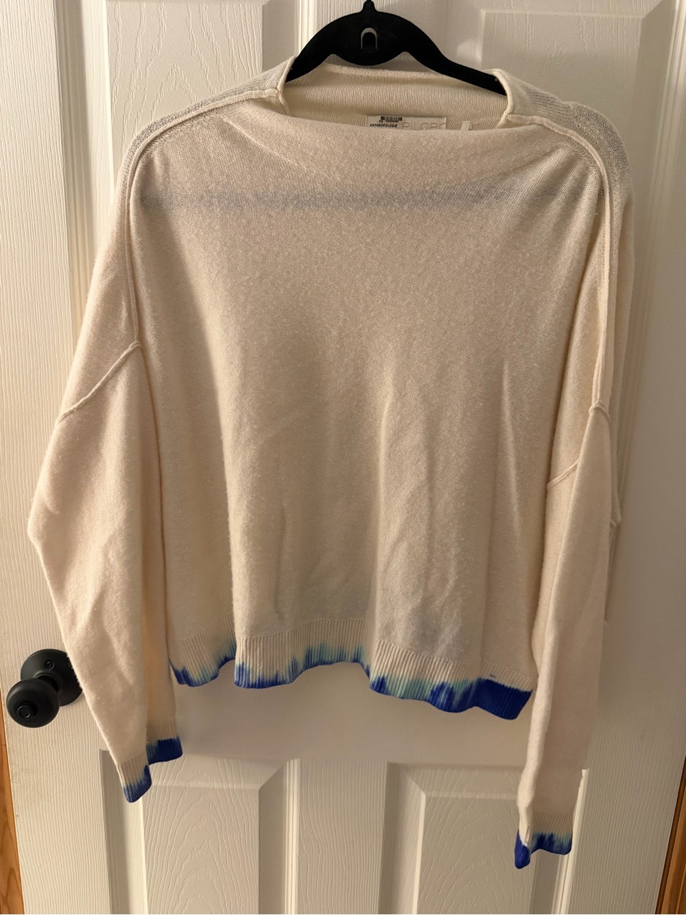 Anthropologie Cashmere Sweater with Blue Dip-Dye Hem